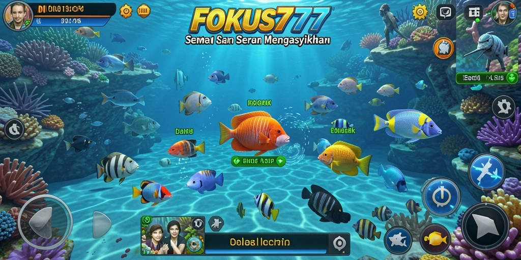 Tampilan gameplay seru FOKUS777 dengan berbagai ikan yang bisa ditembak.