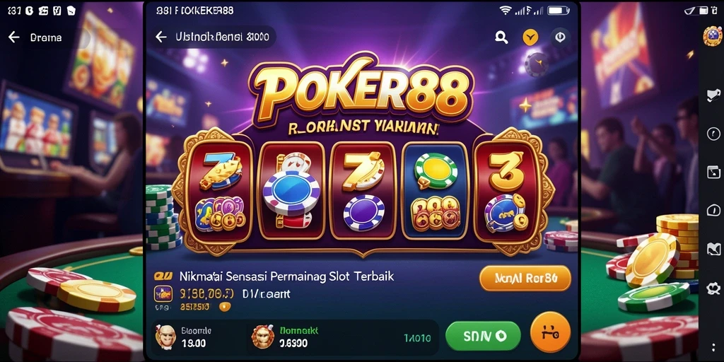 Screenshot utama POKER88 menunjukkan gameplay slot yang menarik dan penuh warna.