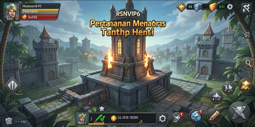 Gameplay menarik RSNVIP6 dengan menara dan musuh yang dinamis.
