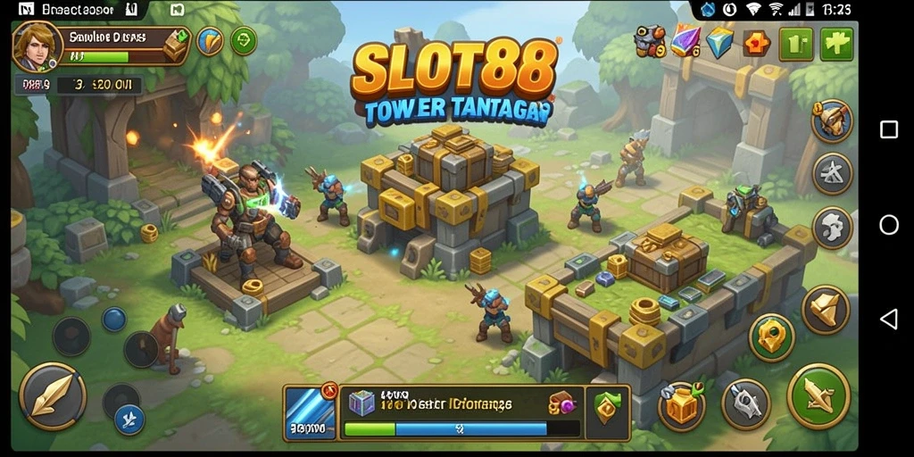 Tampilan gameplay SLOT88 penuh aksi Tower Defense yang seru.